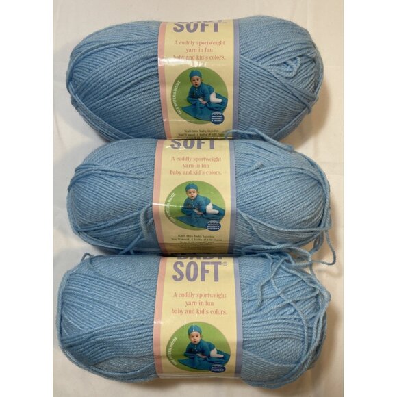 Lot of 3 Lion Brand Baby Soft 5 oz. 459 yds. Pastel Blue Acrylic Blend Yarn - Picture 1 of 3